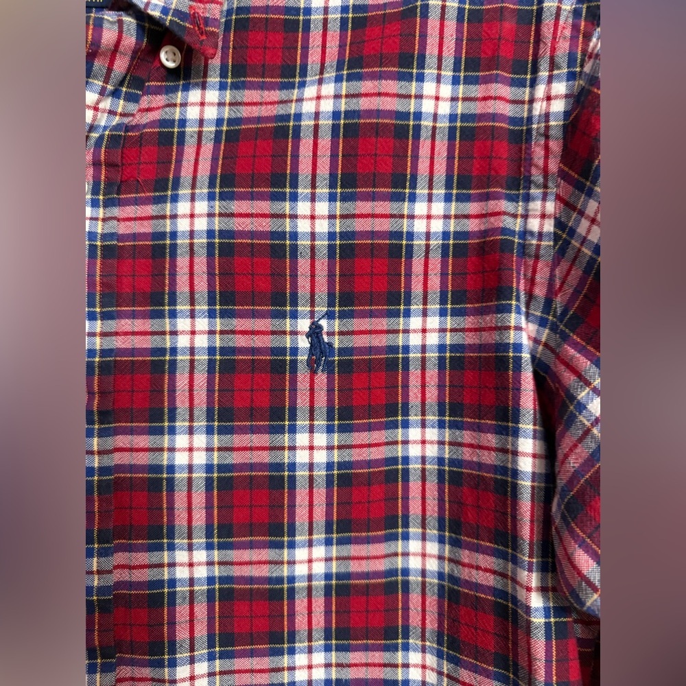 Ralph Lauren Shirt Mens Red Blue Plaid Performance Flannel Size Medium M - Picture 3 of 4